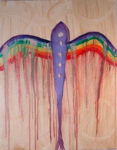 The luminous rainbow body resonates with Shamuel's Eagle like flight as he takes you to fly wing tip to wing tip with Great Spirit. Embedded with Moonstone this Vibrational Power Painting equals 3456. Purchase the Original for $375.00